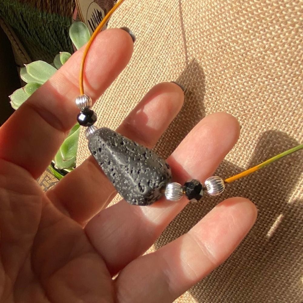 Black Lava Stone multi color Leather Choker